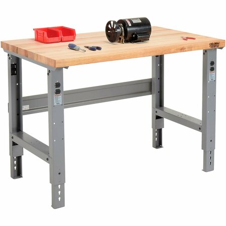 GLOBAL INDUSTRIAL Adjustable Height Workbench, 48 x 30in, Maple Butcher Block Square Edge, Gray 183149